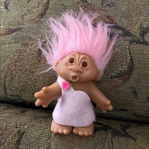 DAM 2005 Pink Dress Troll Doll Pink Hair 5.5”
